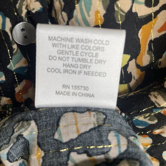 Jane and Delancey Blouse SZ XL Button Down Boho Abstract Gold MetallicThread - Picture 7 of 14